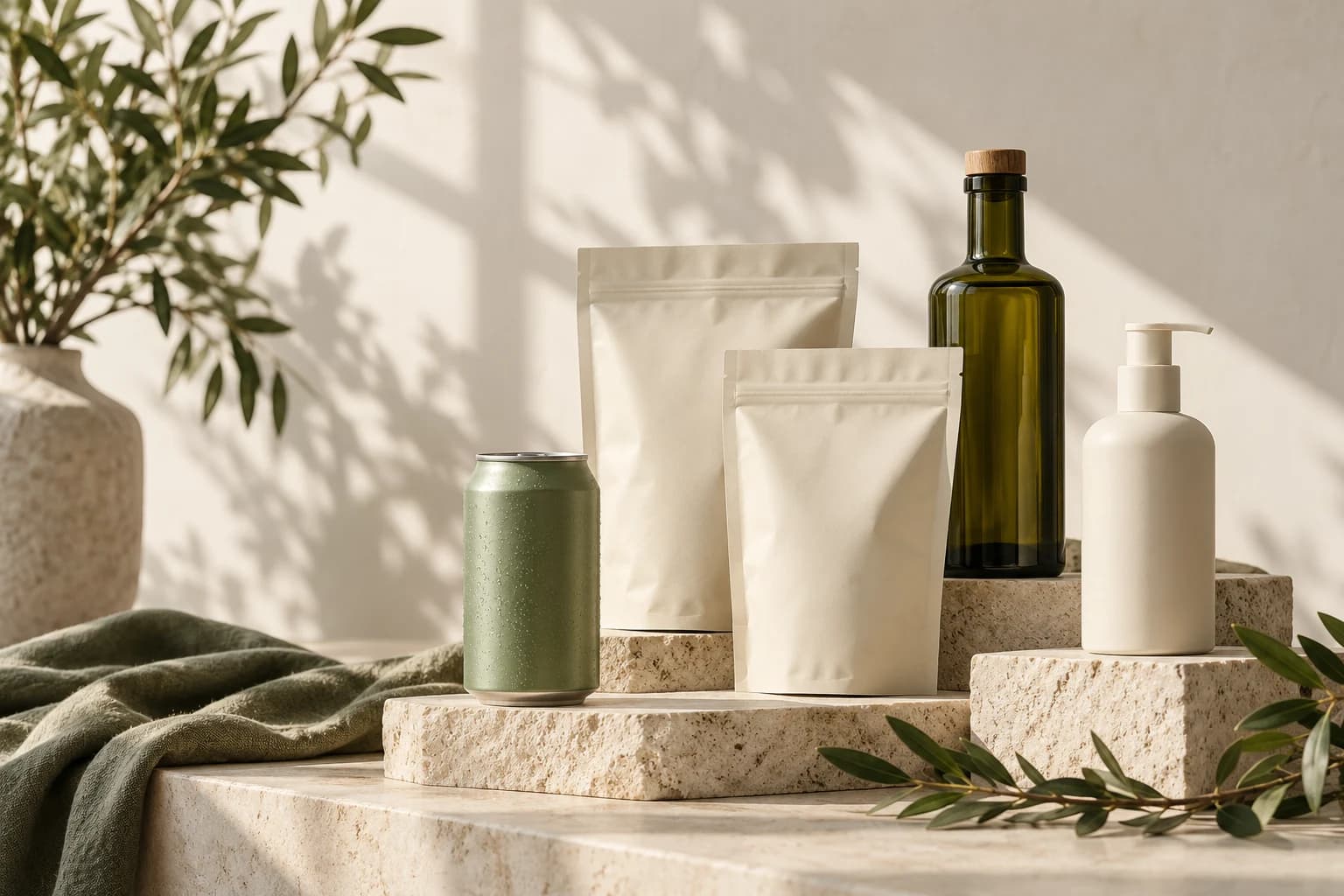 Unbranded consumer products in sage, ivory and olive glass